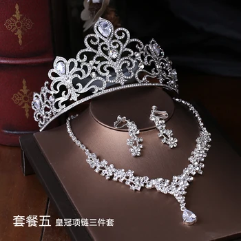 

Crown famous brand 3 pieces Headwear + earrings + necklace bride lace headdress jewelry sets Korean wedding girlfriend gift