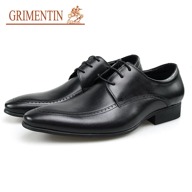

GRIMENTIN Men Dress Shoes Business Oxford Shoes Genuine Leather Pointed Toe Formal Man Wedding Shoes Black