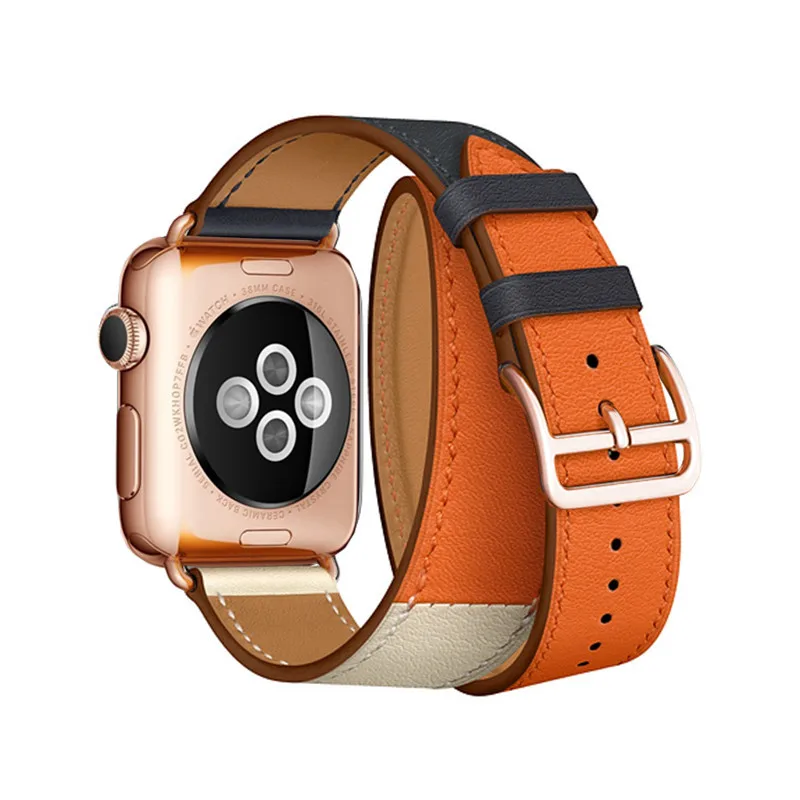 Rose Gold Buckle Strap for Apple Watch Band 38MM 42MM 44MM 42MM Swift Leather Double Tour Loop Bracelet for iWatch Series 4 3 2