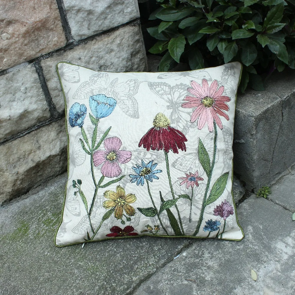 VEZO HOME embroidered floral linen sofa throw pillows cover home