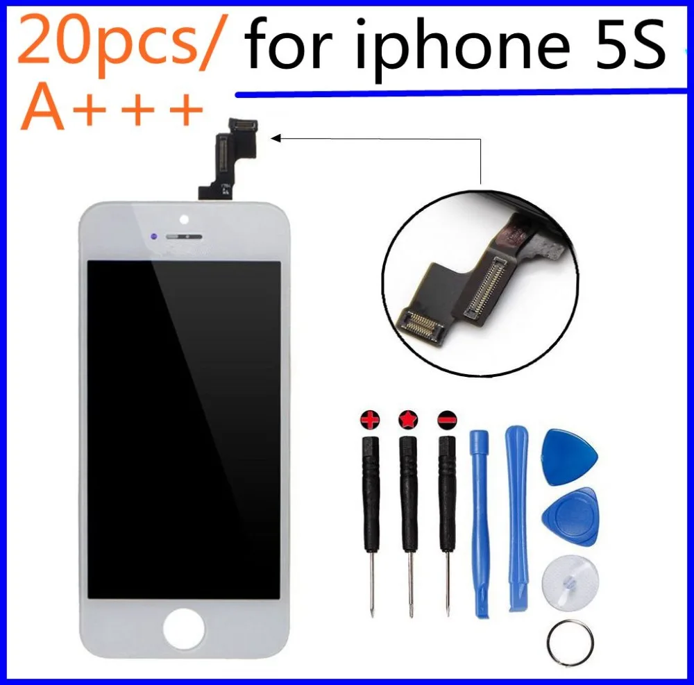 

AAA Quality 20PCS/LOT LCD Display For iPhone 5 5S LCD with touch screen Full set Assembly White and black Free shipping DHL