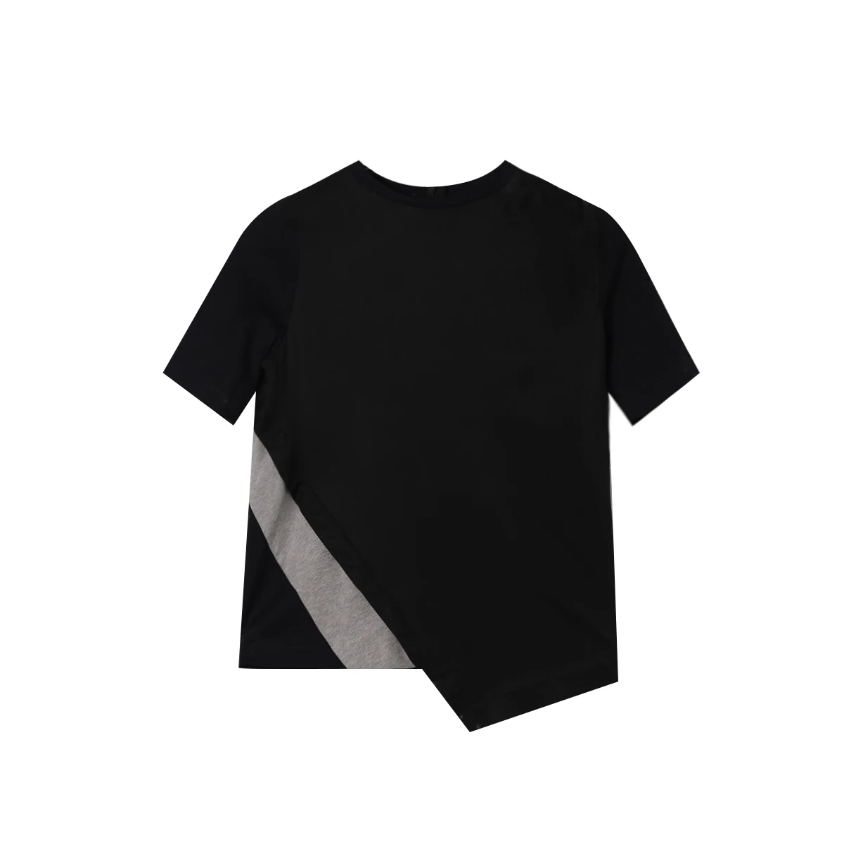 [EAM] 2019New Spring Summer O-collar Short Sleeve Dark Blue Back Striped Stitch Irreguar Drawstring Hem T-shirt Women JF260