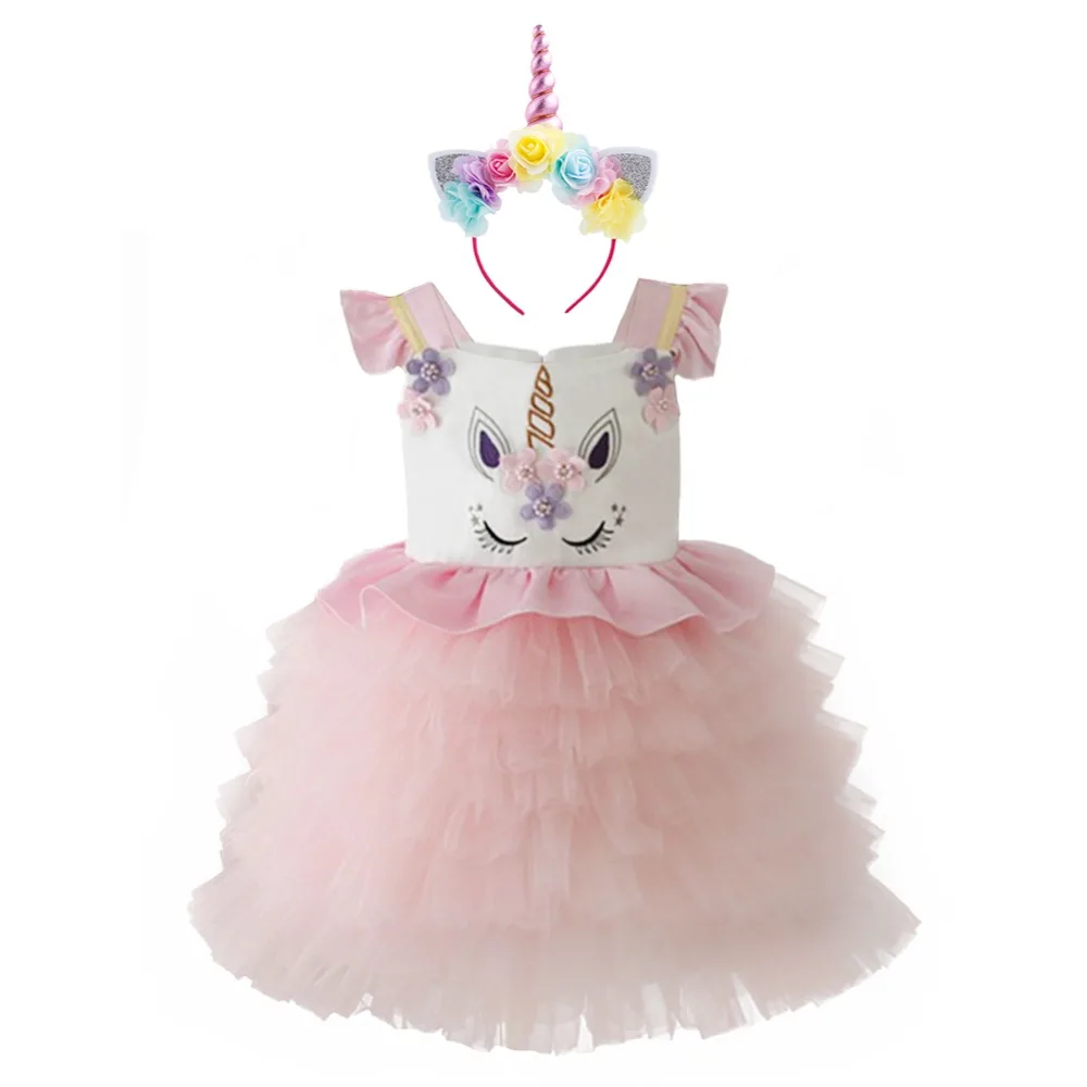 

2pcs Set Baby Kids Smash Unicorn Dress Up Birthday Cake Smash Outfit Unicorn Cosplay Custom Evening Party Princess Dress Girls