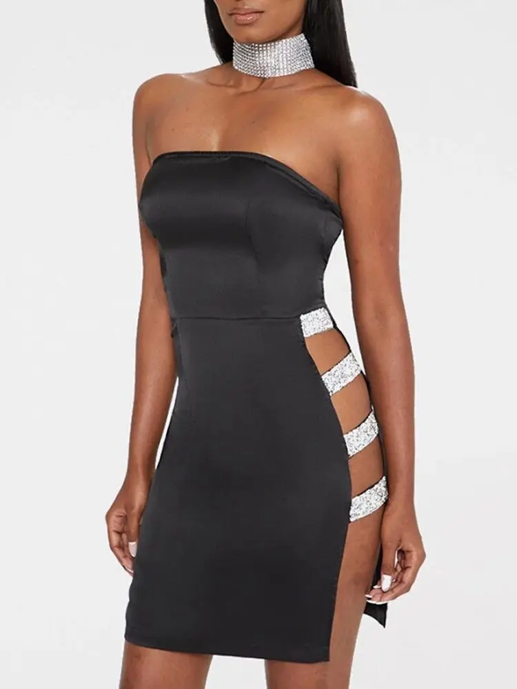 black strapless bodycon mini dress