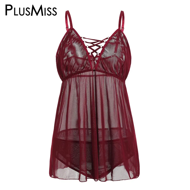 PlusMiss Plus Size Black Sexy Babydoll Hot Erotic Sex Lingerie Dress