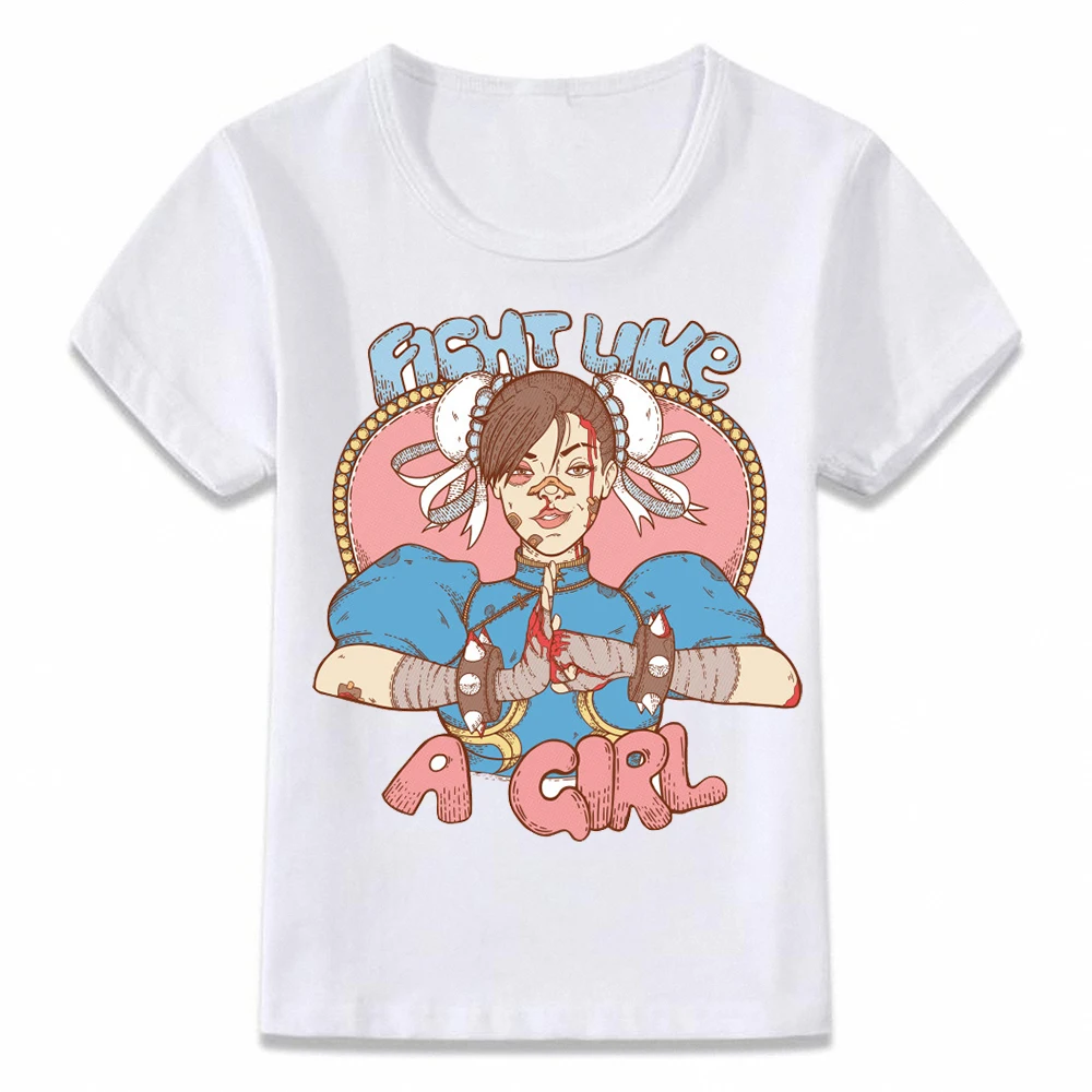 Детская футболка с надписью «Fight Like A Girl Samus Chun Li Sailor Moon Lara Croft» Футболка для малыша oal160 - Цвет: oal160g