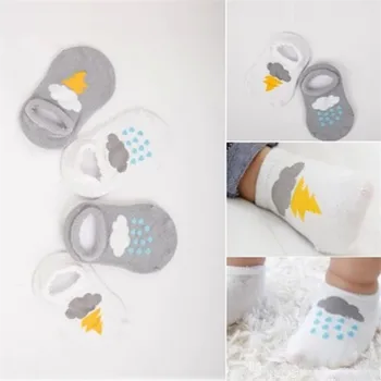

4 Pairs/lot Spring summer lightning cloud Asymmetry baby Short Socks children Skid cotton Socks Boy girl fashion Kids gift