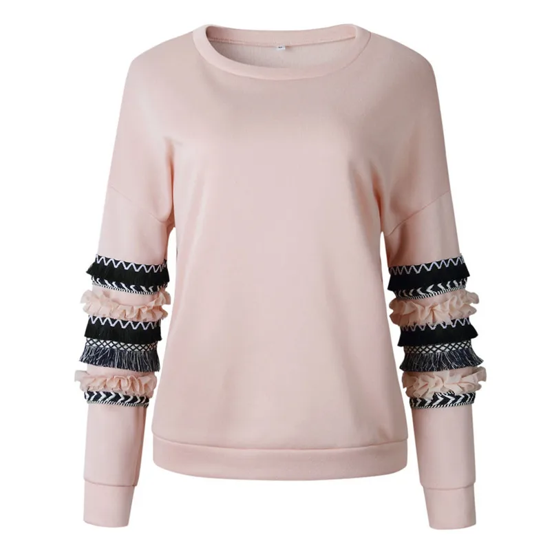 HOT sell sweaters fashion 2018 women Stripe Patchwork Long Sleeve Sweat shirt Pullover Shirt Tops Blouse Invierno O09#N (12)