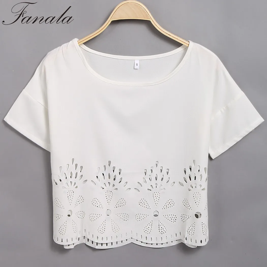 FANALA Cut Out T shirt Women Summer Fashion Casual Hole Tops Tee shirt