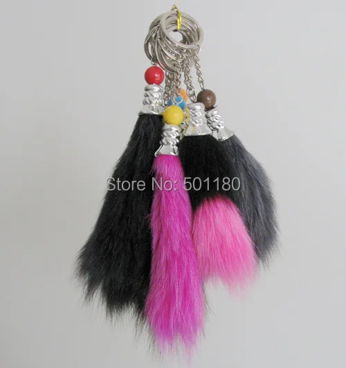 

free shipping cheap real fur keychain with gem colors natural fox fur key chain for gift