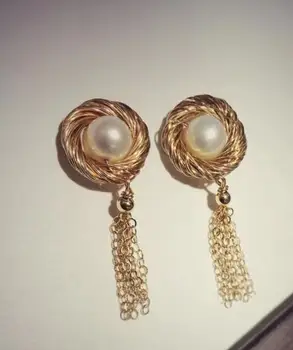 

free shipping>>>>noble jewelry new design Handmade natural pearl earring 9k
