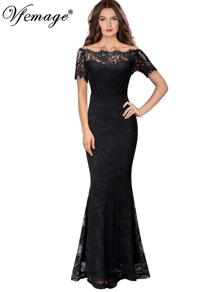 

Vfemage Womens Sexy Off Shoulder Floral Lace Formal Evening Wedding Ball Prom Party Slim Bodycon Mermaid Maxi Long Dress 2098