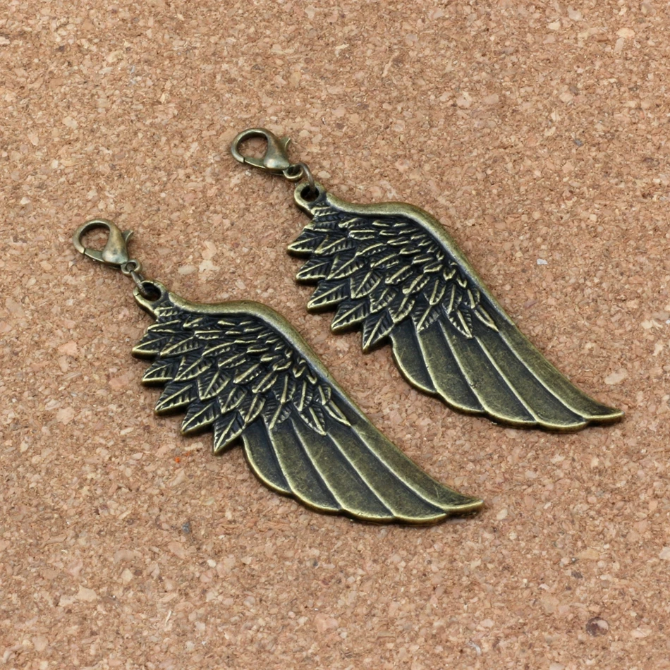 

50Pcs /lots Antique bronze Angel wings Charm Bead with Lobster clasp Fit Charm Bracelet Jewelry DIY 22x69mm A-306b