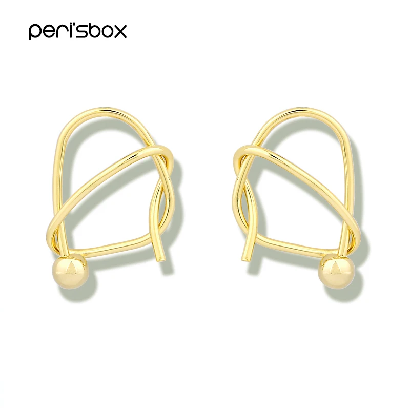 

Peri'sBox Gold Sliver Color Wire Wrapped Ball Stud Earrings for Women Minimalist Geometrical Earrings Metal Knoted Earrings 2018