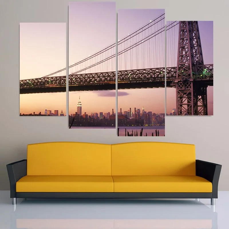 2017 New Real No Fallout 4piece American Bridge Building Wall Pictures For Living Room Modern Art Home Decoration Ornaments | Дом и сад