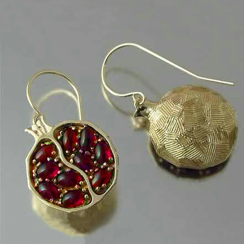 Vintage Gold Color Red Garnet Earrings For Women Cz Stone Round Vintage Gold Color Red Garnet Earrings