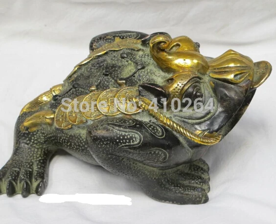 

]12.5"China handwork Bronze Bi Coin jinChan 3 legs Toad Animal sculpture Statue Statue