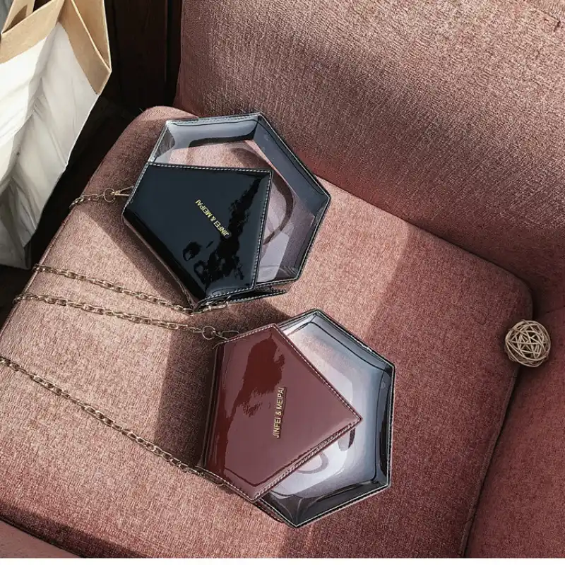 Роскошная брендовая дизайнерская летняя Прозрачная женская новинка 2019 сумка мессенджер на цепочке Шестигранная сумка на плечо прозрачная ...