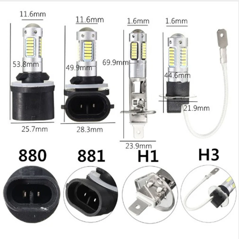 2 шт. Высокая мощность DRL лампы 6500K белый 30SMD 4014 881 880 H27 светодиодные Сменные лампы для авто противотуманные фары Дневные ходовые огни 12V