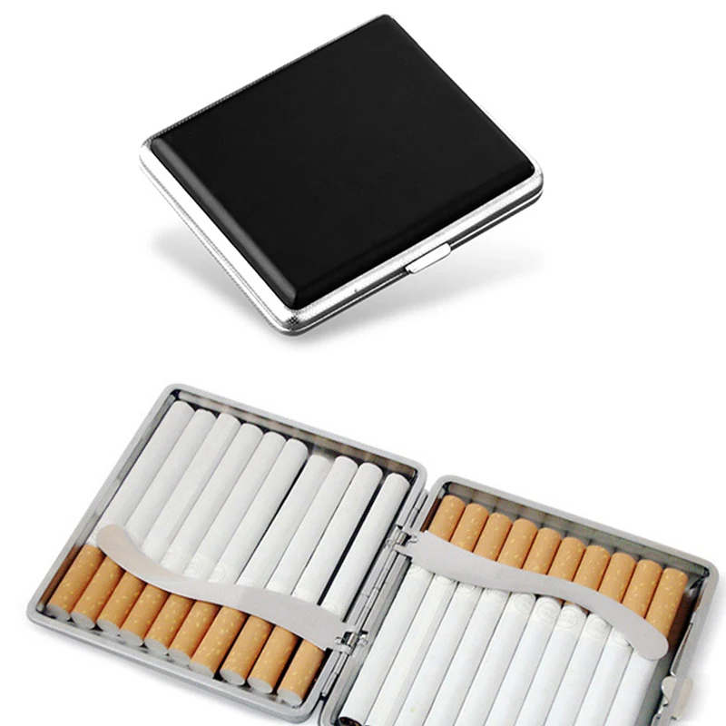 

High Grade Ultra Thin Pipes Creative Personality Cigaret Case Slim Metal Quality Leather Cigarette Box Cigarette Holde Black