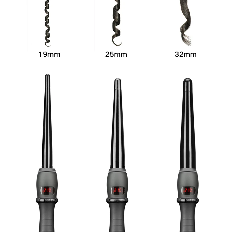 IKV Новое поступление Профессиональные керамические щипцы для завивки волос бигуди Вэйвер Инструменты для укладки конические катушки красный цифровой ЖК-дисплей