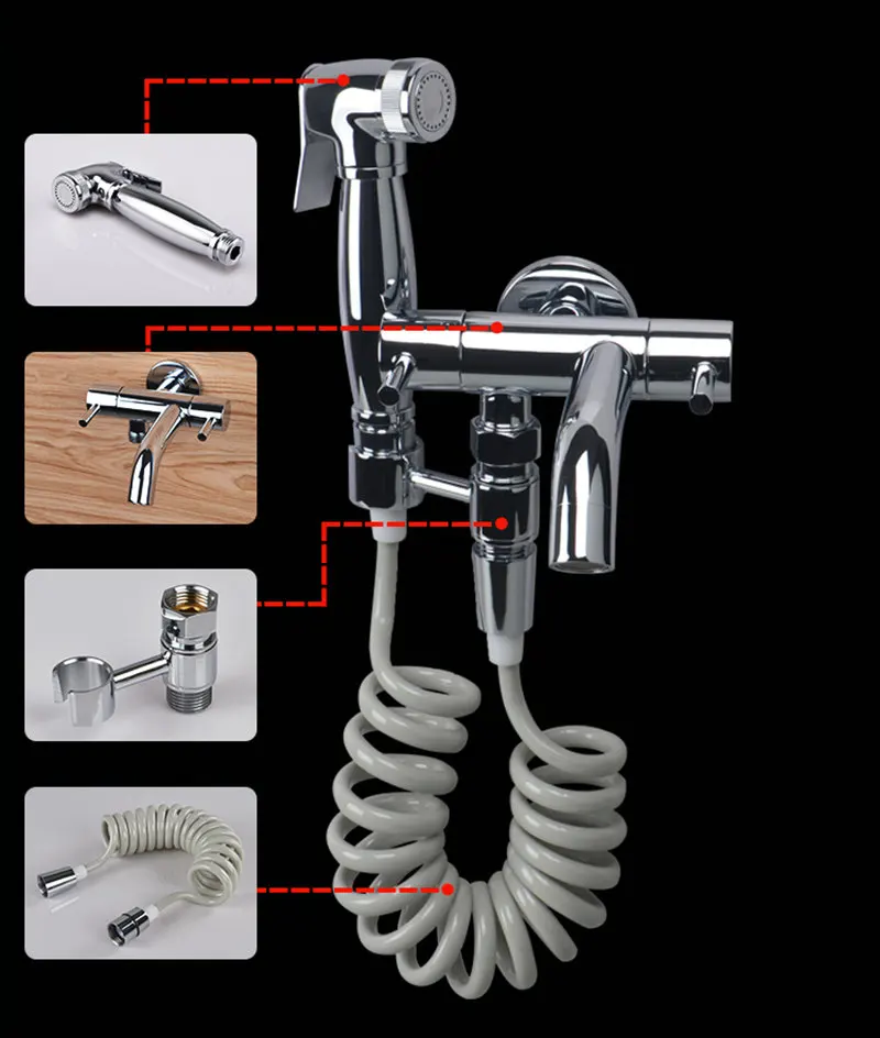 1/" двойной выход латунь ручной биде кран Туалет струйный очиститель портативный биде высокого давления Ванная комната Душ спрей пружинный шланг