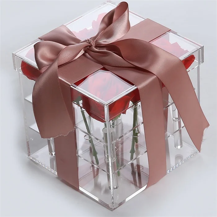 

2018 Aila Luxury rose flower use round logo custom silk screen printing ribbon handle wedding flower box Without Flowers