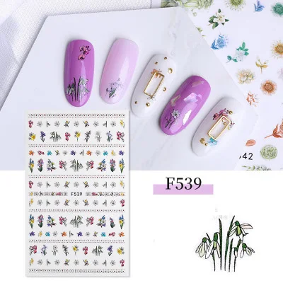 Стикеры 3D на ногти Nail Art цветные маленькие свежие цветы в форме птиц Водная передача слайдер для ногтей искусство Z0126 - Цвет: 539