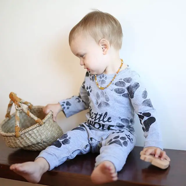 

2017 Newborn Lovely Boys Little Wolf Bow Print Long Sleeve Gray Jumpsuits Baby Romper Newborn Infant Baby Boy Baby Boy Clothes