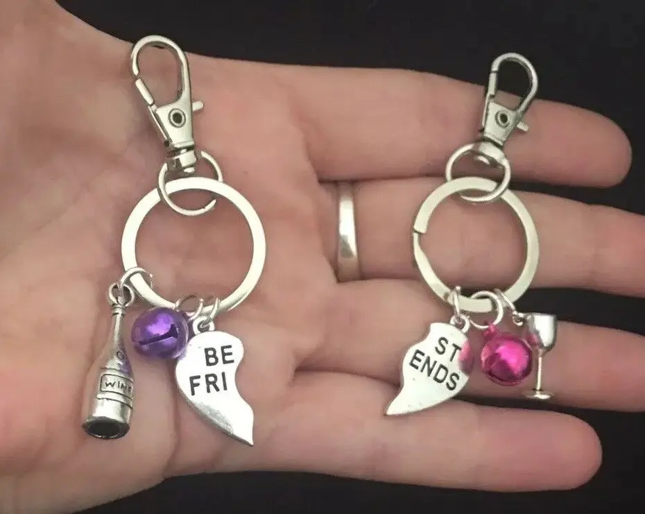 

Couple Key Ring Mixed color bell Holiday Gift Best Friends Matching Keyring Charm Set Keychain Gift Bff I Love Wine Friend For