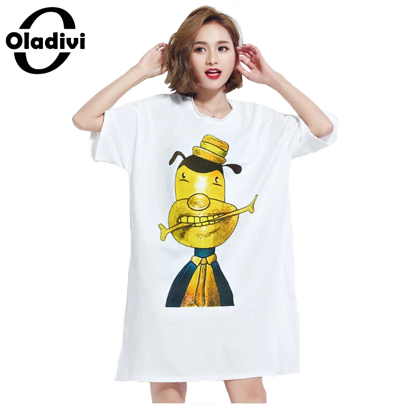 Oladivi Big Size Women Apparel Fashion Printed Casual Dress Loose Shirt Dresses Long Tops Tees Tunics Vestidio Femininos 5XL XL