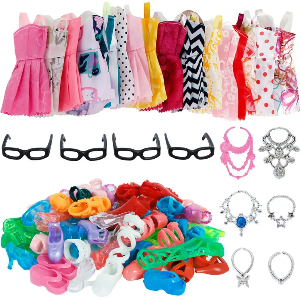 

2x Dresses / Plastic Jewelry Toy Fairy Tale Ball Gown Cartoon Princess Accessories for Barbie Doll Clothes for Frozen for Belle