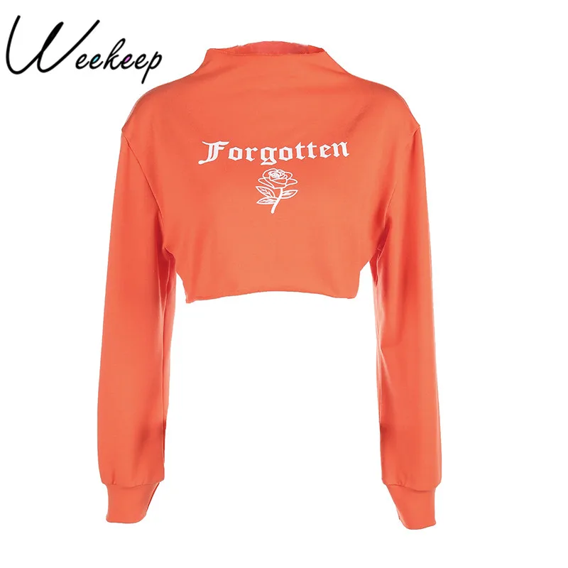 

Weekeep Women Cropped Letter Print Sexy Hoodie Sweatshirt Long Sleeve Moletom Pullover Womens Sudaderas Mujer Crop Top Hoodies