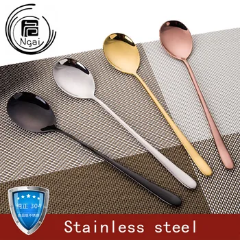 

Stainless Steel Spoons Ladles Soup Dippers Stirring Spoons Mirror Polishing Dessert Dinner Spoons Long Ice-cream Ladle 6pcs/Set