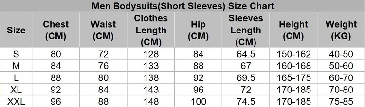Men shortsleeves bodysuits size