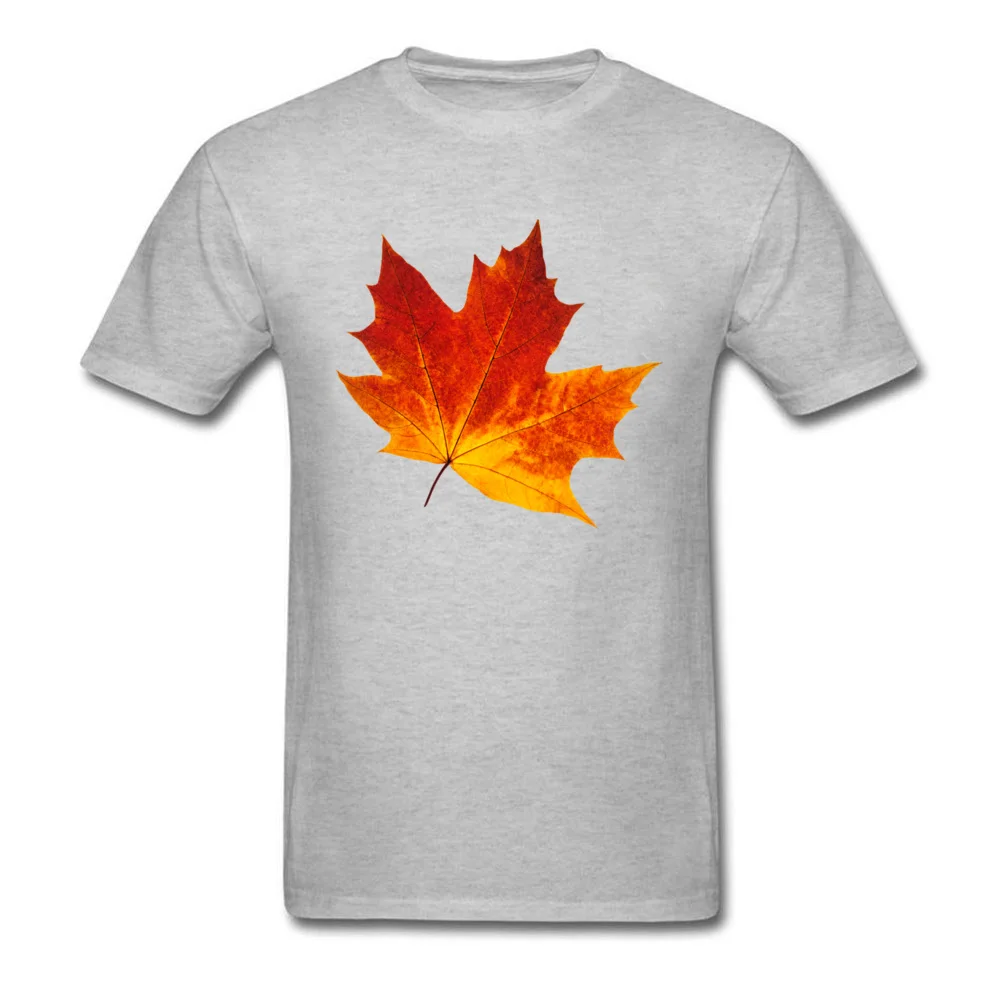 Colorful maple leaf Short Sleeve Tops Tees Crewneck Cotton Fabric Men's T-Shirt Customized Clothing Shirt Family Colorful maple leaf grey