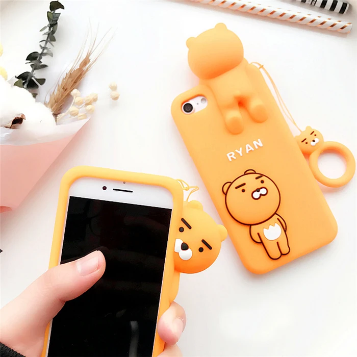 For iphone X Cartoon Ryan Lion bear back cover cases for 7 /7plus / 8 8plus/ 6 6S /6Splus 5S SE soft case Ring pendant |