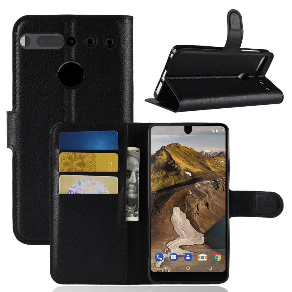 

CYBORIS Case lichee flip Cover Luxury Phone Funda Case For ESSENTIAL PHONE PH-1 Coque Flip Cover Bags with Stand Card Holder