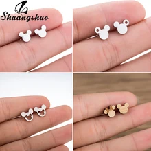 Shuangshuo Stianless Сталь с Микки-Маусом, серьги со шпилькой, для Для женщин с героем мультика Минни Мышь серьги, Ювелирное Украшение для детей Подарки букле