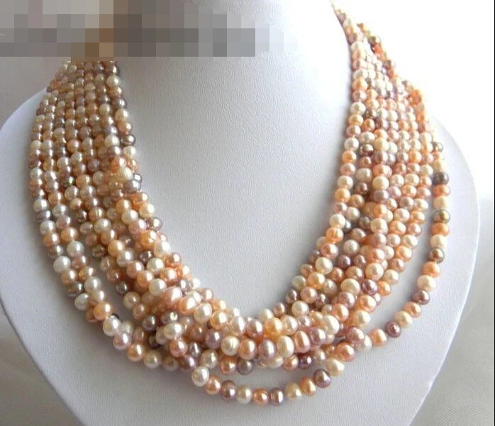 

0710 8Strands 18'' Lavender White Pink Round Freshwater Pearl Necklace