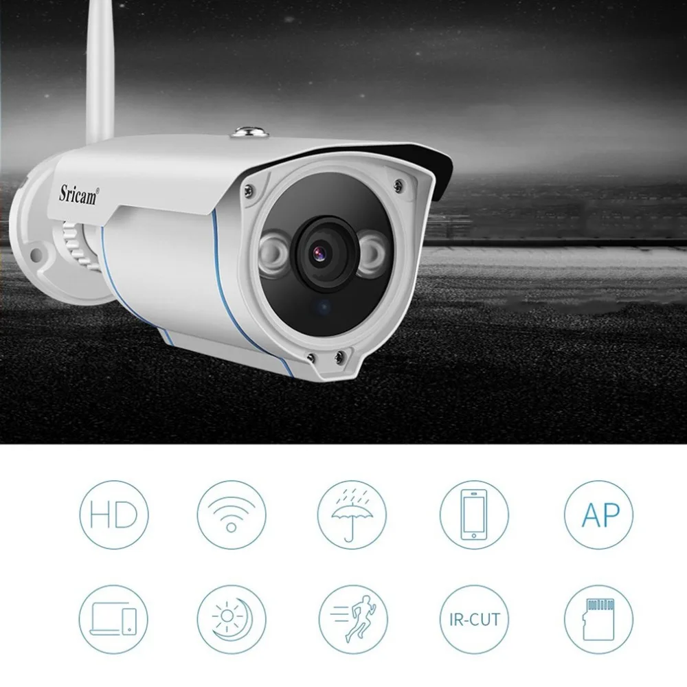 

Sricam SP007 HD 720 IP Camera wireless WIFI 2.4 P2P Onvif SD Card Outdoor Waterproof IP Cam Night Version IR Cut