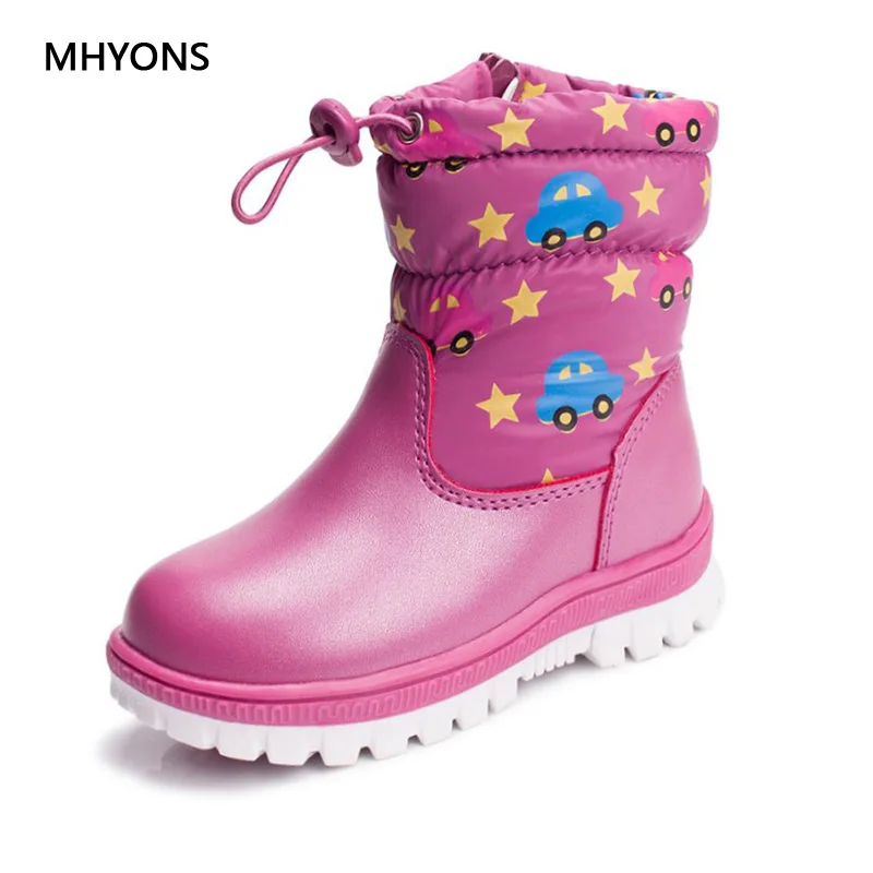 

MHYONS 2018 New Kids Boots Girls Winter Warm Kids Shoes Boy PU Leather Ankle Cratoon Rubber Boot Snow Boot Children Winter Shoes