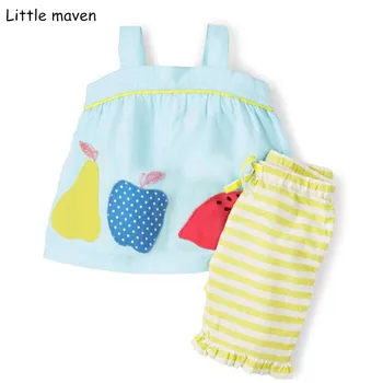 

Little maven brand children 2018 summer baby girls clothes cotton children's sets fruit flower t shirt + striped shorts