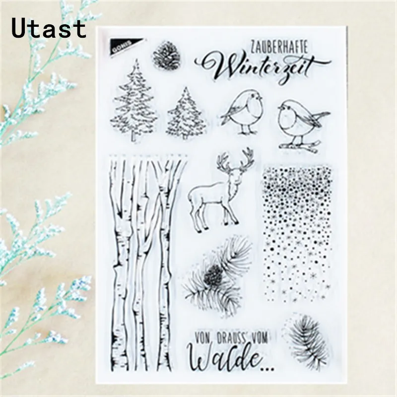 

Winter Forest Animal Clear Silicone Stamps /Transparent Rubber Stamp for DIY Scrapbooking /Photo Album Decorative Craft Making