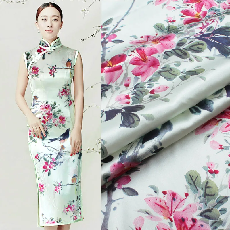 

Cheongsam custom stretch satin silk fabric 19mm heavy silk fabric for dress silk satin fabric chinese silk fabric cloth