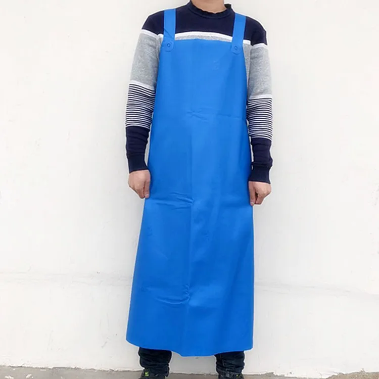 Waterproof transparent apron thickening kitchen canteen aquatic factory female simple long and durable pvc aprons - Цвет: Sky blue thickening