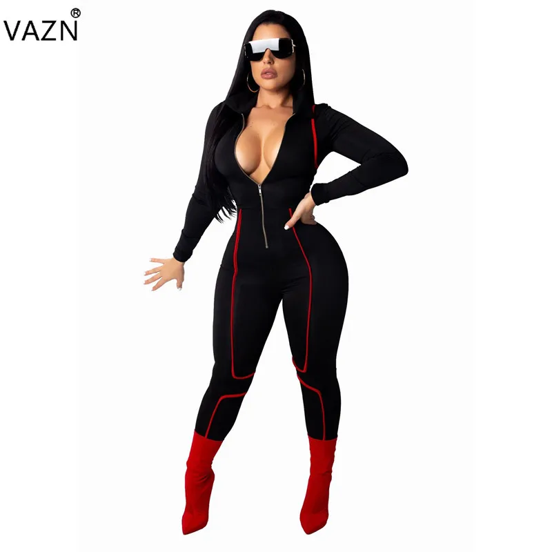 VAZN Autumn 2019 Hot Fashion Ladies Casual Jumpsuits Solid Full Sleeve High Street Lady Skinny Tracksuit Long Romper SMR9073 | Женская