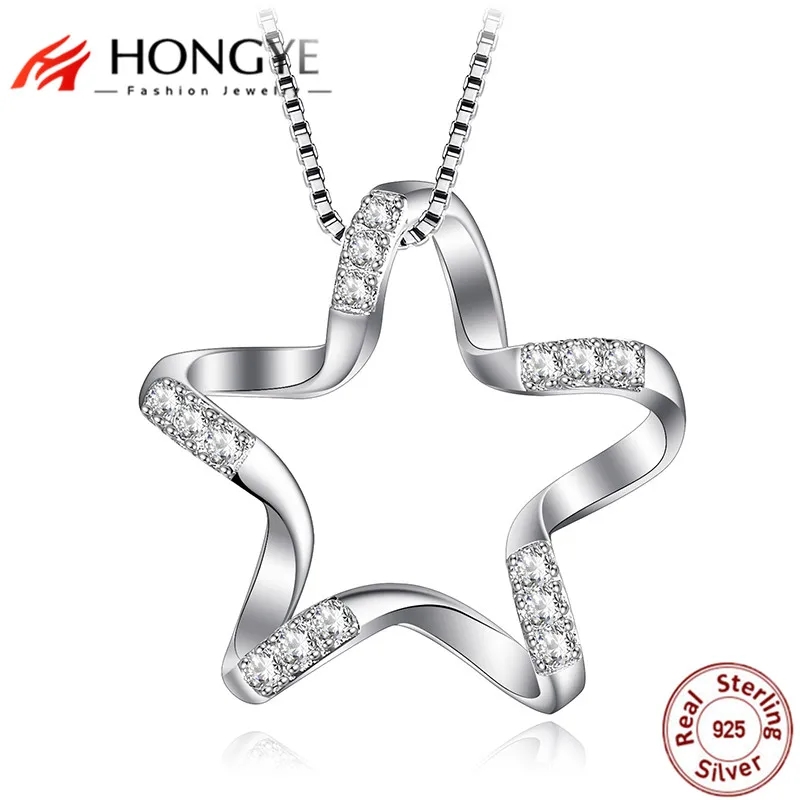 HONGYE 2018 New Arrival Chic 925 Sterling Silver Star Pendant Necklace Wedding Accessories Women Funny Lucky Shape Jewelry | Украшения и
