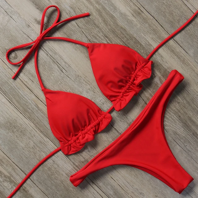Best Price Sexy Halter Bandage Swimwear Ruffled Bikinis Brazilian Bikini Set 2018 Solid Push Up Swimsuit Women Swim Bathing Suit Beach Wear Best Price Sexy Halter Bandage Swimwear Ruffled Bikinis Brazilian Bikini Set 2018 Solid Push Up Swimsuit Women Swim Bathing Suit Beach Wear