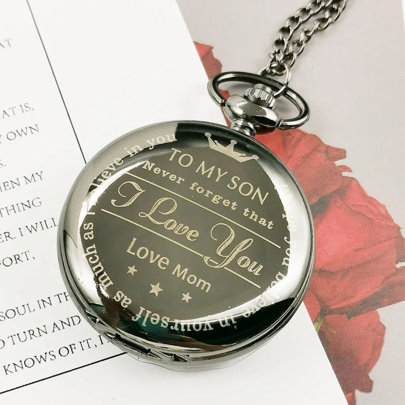 

Quartz Pocket Watch Personalized Pattern Steampunk Vintage Quartz Roman Numerals Fob Pocket Watch 'TO MY SON' Boys Watch Gift